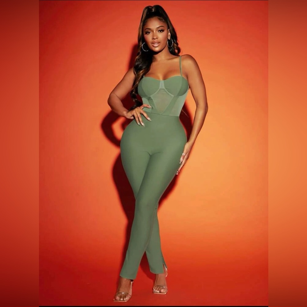 Mint Green Mesh Jumpsuit